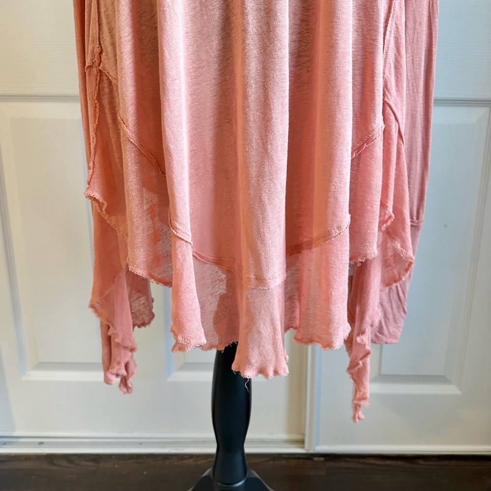 Free People Linen Blend Coral Asymmetrical Long Sleeve Tunic Top - Picture 4 of 7